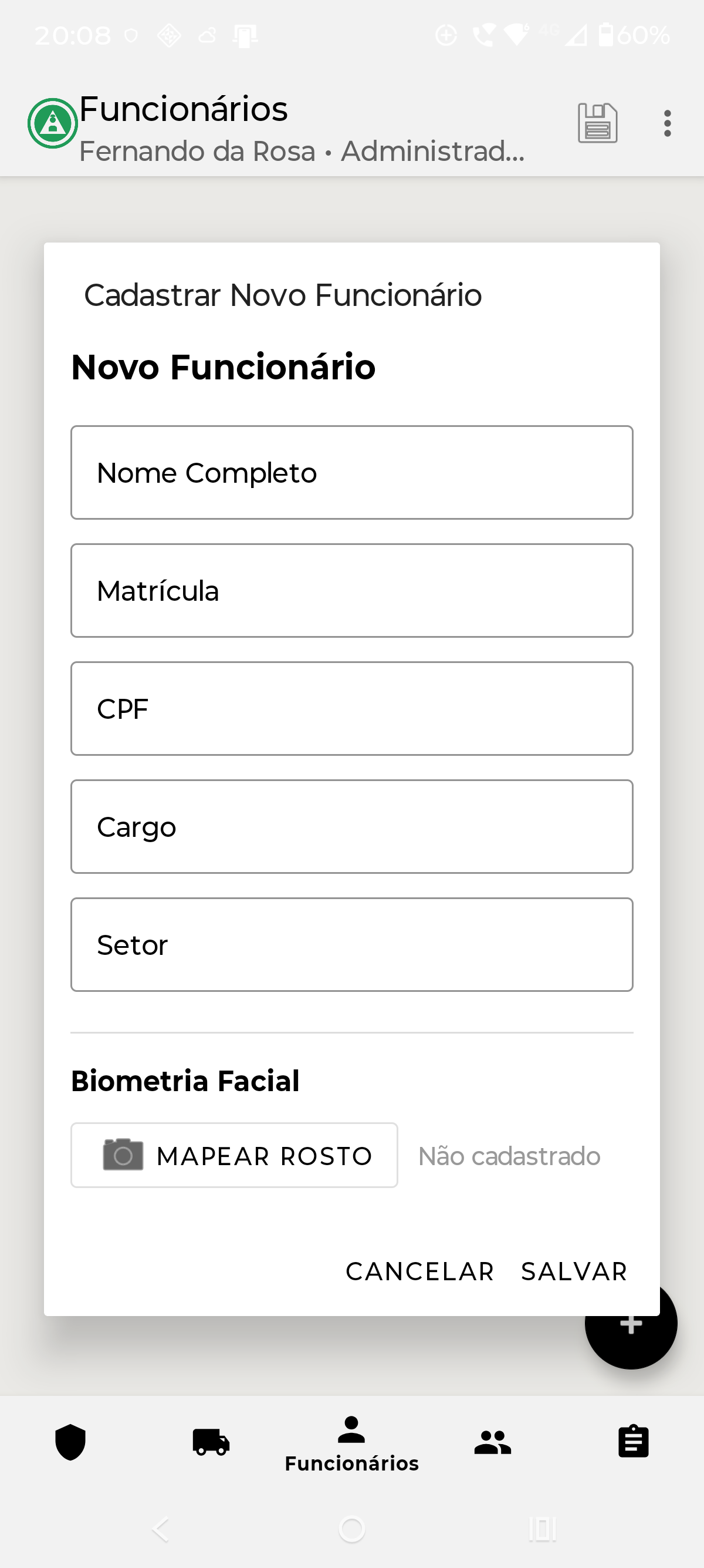 Tela de Funcionários — App Controle de EPI