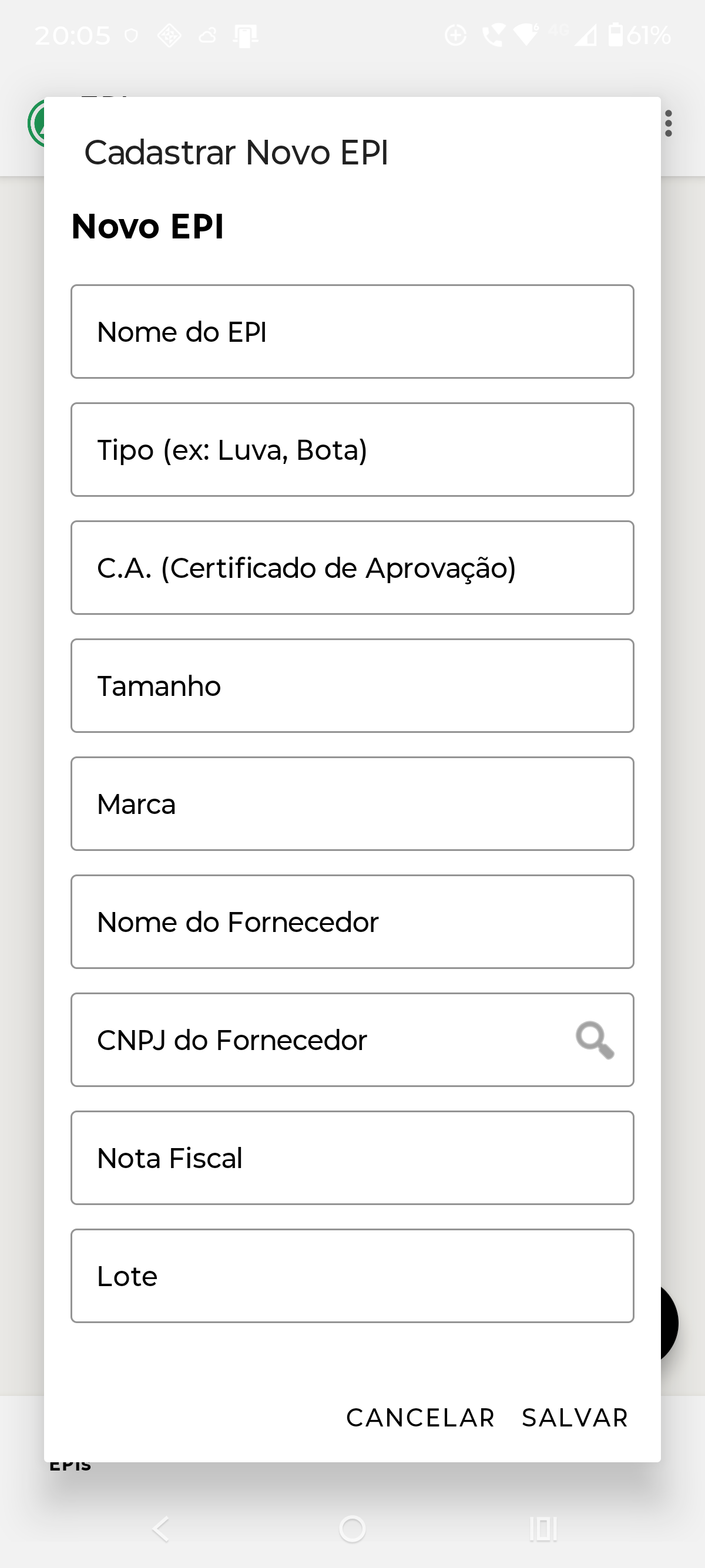 Cadastro de EPI — App Controle de EPI