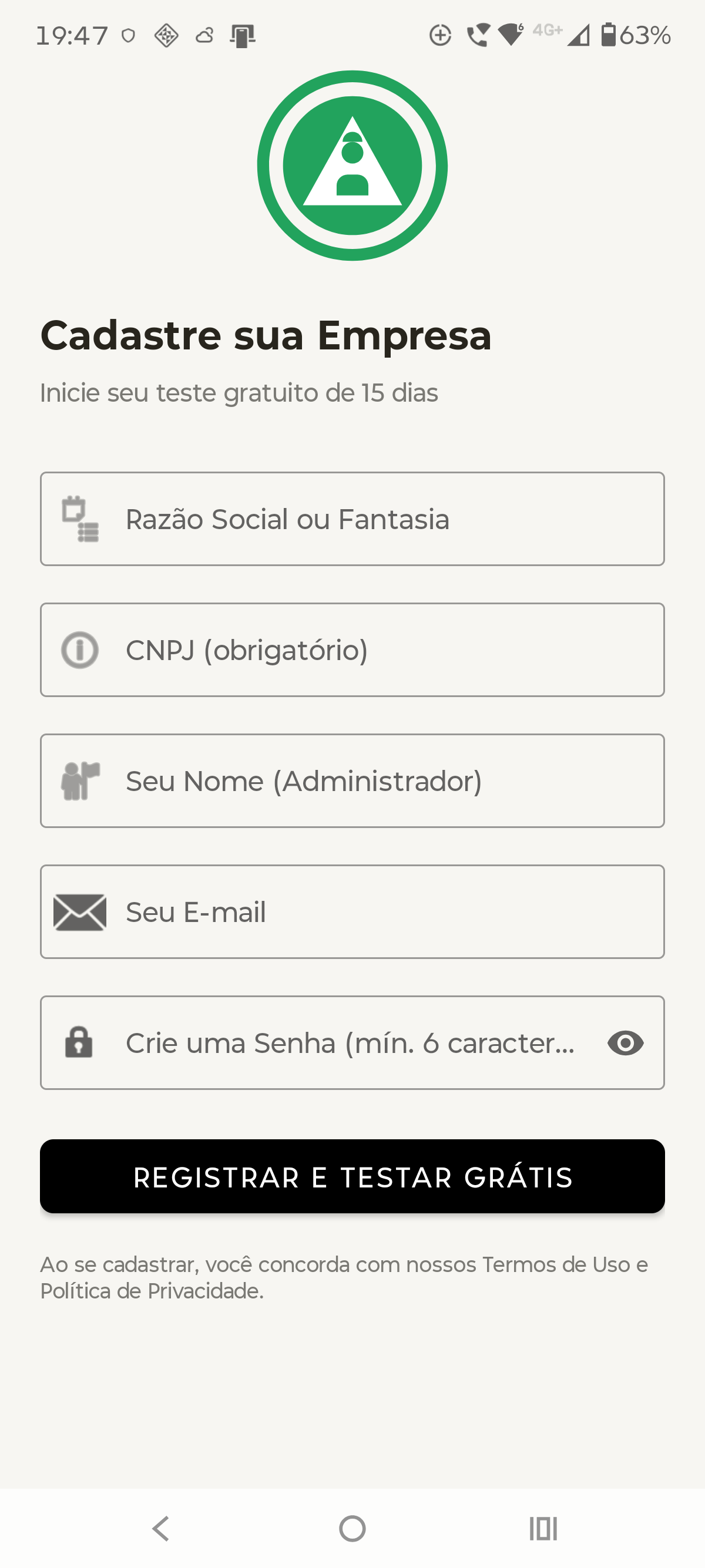 App Controle de EPI — Cadastro